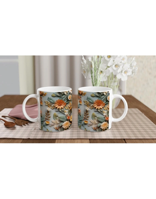 Sonbahar Bahçesi Rölyef Çiçekli Kupa Bardak