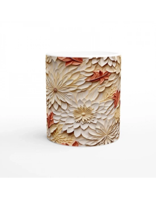 Sonbahar Dokulu Çiçek Kolajlı Kupa Bardak