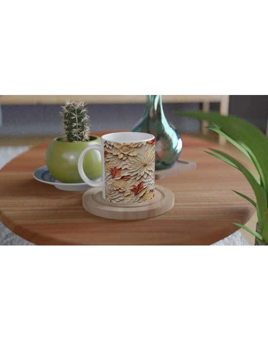 Sonbahar Dokulu Çiçek Kolajlı Kupa Bardak