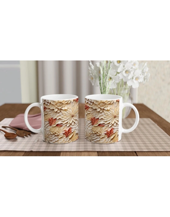 Sonbahar Dokulu Çiçek Kolajlı Kupa Bardak