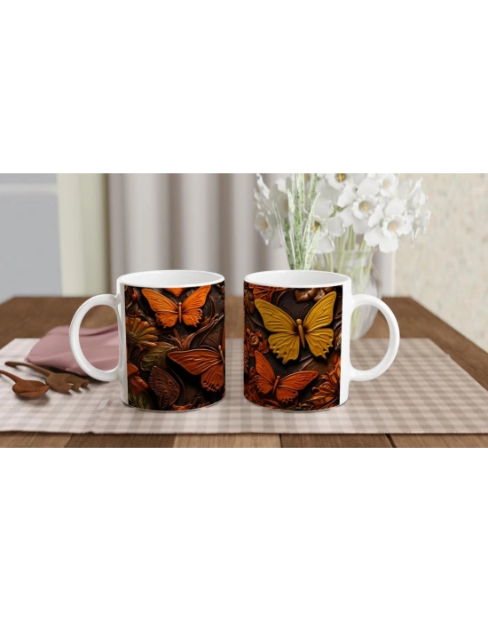 Sonbahar Renklerinde Kelebekler Temalı Baskılı Kupa Bardak