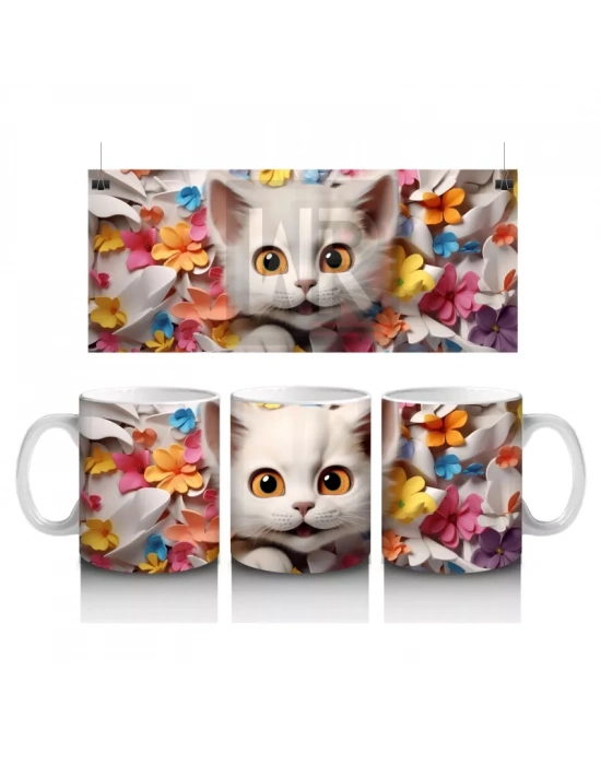 Sonbahar Tonlarında Renkli Gözlü Kedi – Baskılı Kahve Kupası