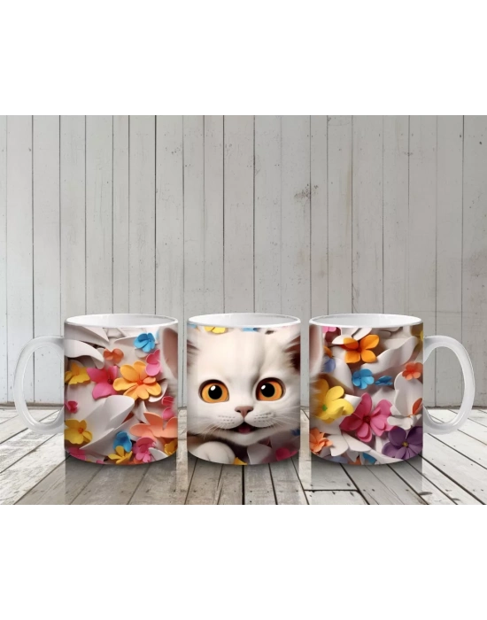 Sonbahar Tonlarında Renkli Gözlü Kedi – Baskılı Kahve Kupası