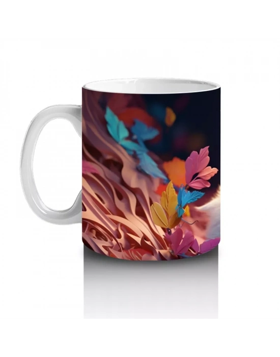 Sonbahar Yaprakları Arasında Mavi Gözlü Kedi – Baskılı Kahve Kupası