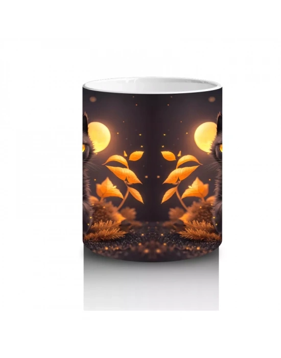 Sonbahar Yaprakları Arasında Siyah Kedi Çifti – Baskılı Kahve Kupası