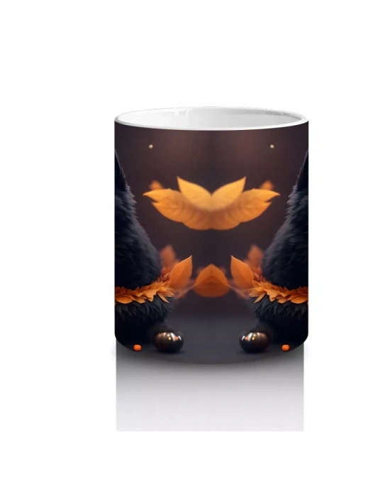 Sonbahar Yaprakları Arasında Siyah Kedi Çifti – Baskılı Kahve Kupası
