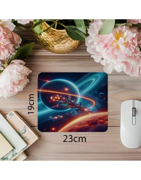 Sonsuz Evren Temalı Parlak Astronot Mousepad - 19x23 cm 2 mm Dikdörtgen İthal Baskılı Mouse Pad