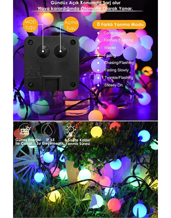 ®  10 Metre 50 Top Güneş Enerjili Solar Led Işık Dekoratif Rgb