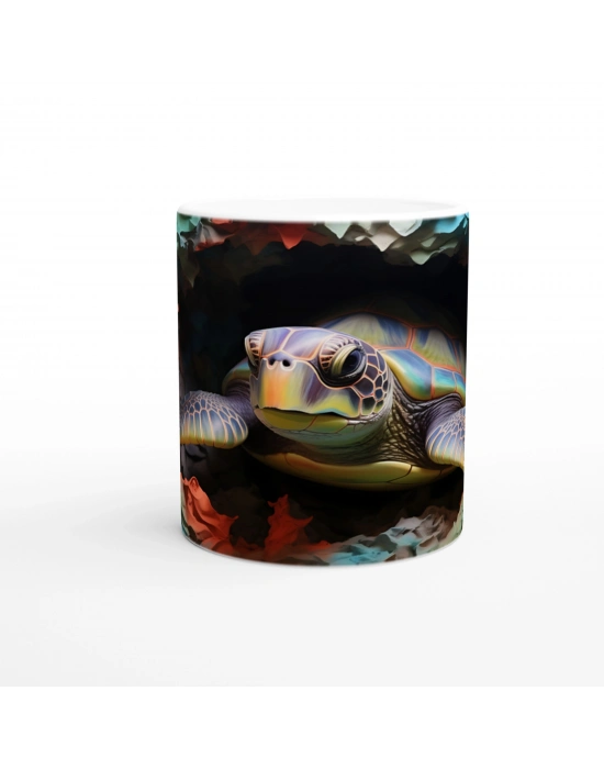 Soyut Renk Dalgaları Arasında Deniz Kaplumbağası Kupa Bardak