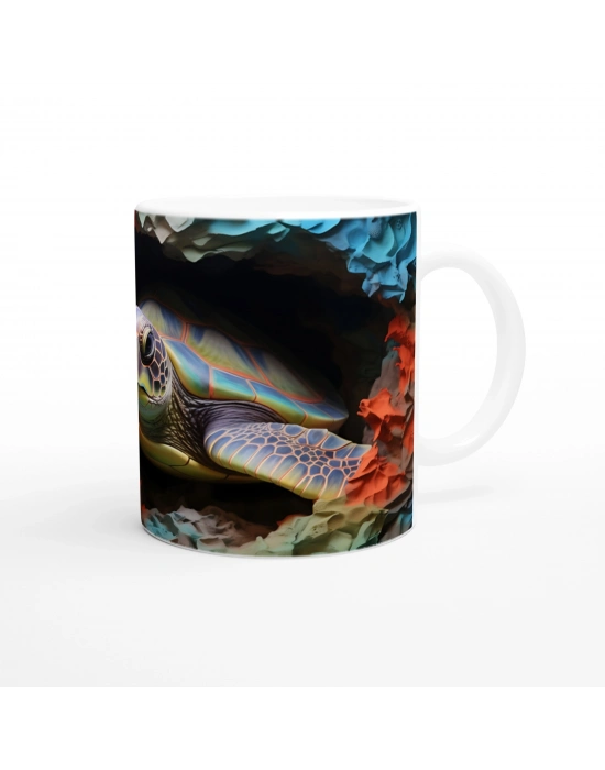 Soyut Renk Dalgaları Arasında Deniz Kaplumbağası Kupa Bardak