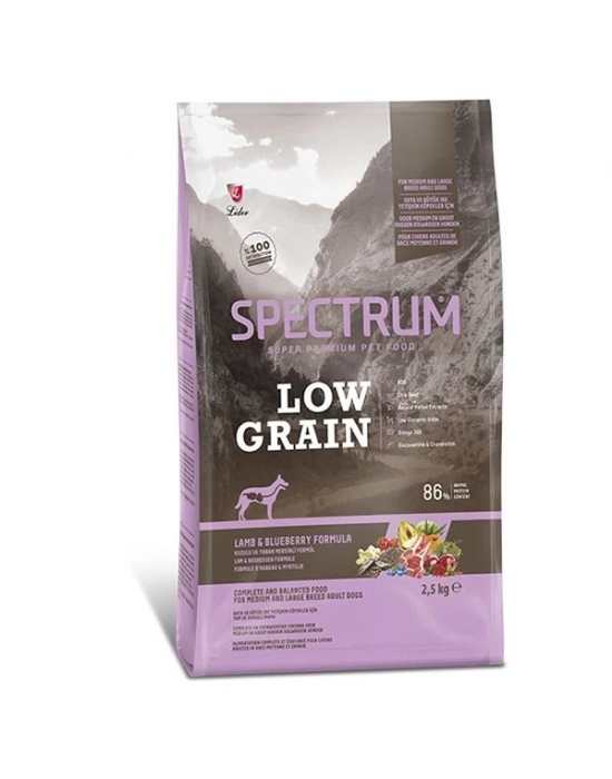Spectrum Düşük Tahıllı Kuzulu ve Yaban Mersinli Orta ve Büyük Irk Yetişkin Köpek Maması 2.5 Kg
