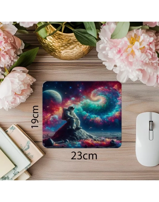 Spiral Galaksiye Bakan Figür Mouse Pad - 19x23 cm 2 mm Dikdörtgen İthal Baskılı Mouse Pad