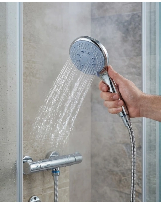 Spiral Hortumlu 4 Kademeli El Duşu Seti Duvar Askılı Banyo Duş Başlığı