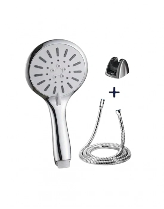 Spiral Hortumlu 4 Kademeli Krem El Duşu Başlığı Banyo Duş Seti