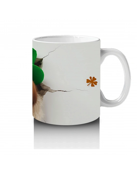 St. Patrick Şapkalı Bıyıklı Sevimli Köpek – Baskılı Kahve Kupası