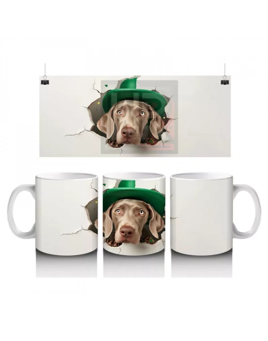 St. Patrick Şapkalı Gülümseyen Köpek – Baskılı Kahve Kupası