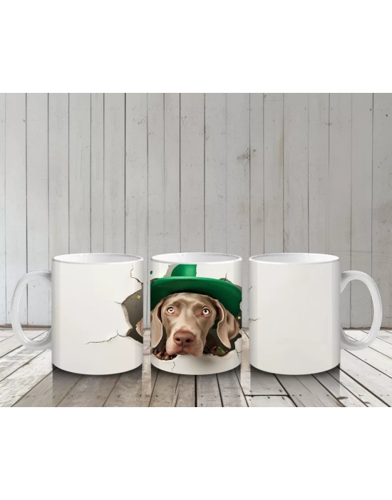 St. Patrick Şapkalı Gülümseyen Köpek – Baskılı Kahve Kupası
