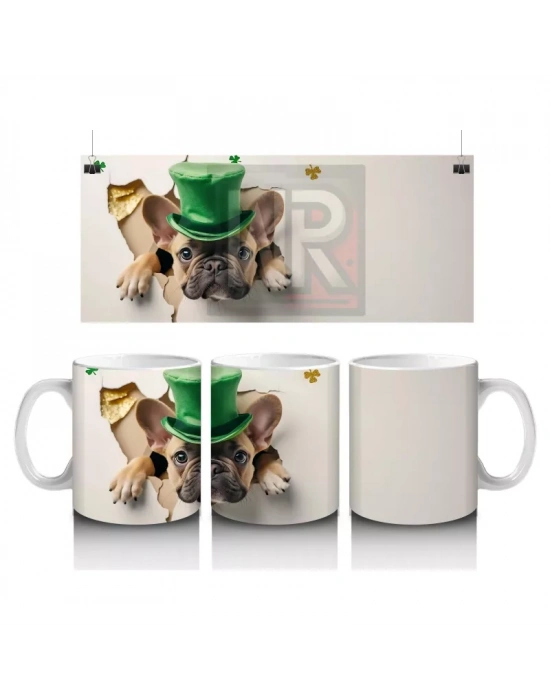 St. Patrick Şapkalı Neşeli Bulldog – Baskılı Kahve Kupası