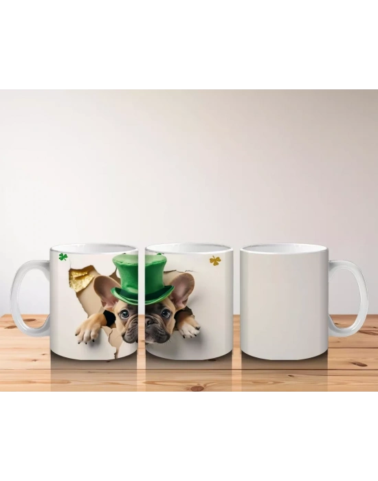 St. Patrick Şapkalı Neşeli Bulldog – Baskılı Kahve Kupası