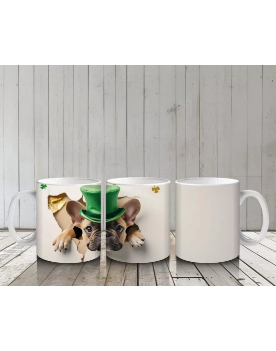 St. Patrick Şapkalı Neşeli Bulldog – Baskılı Kahve Kupası
