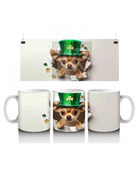 St. Patrick Şapkalı Neşeli Corgi Deseni – Baskılı Kahve Kupası
