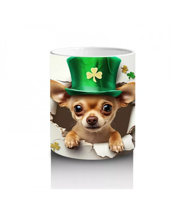 St. Patrick Şapkalı Neşeli Corgi Deseni – Baskılı Kahve Kupası