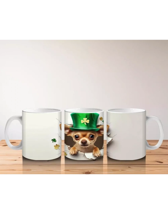 St. Patrick Şapkalı Neşeli Corgi Deseni – Baskılı Kahve Kupası