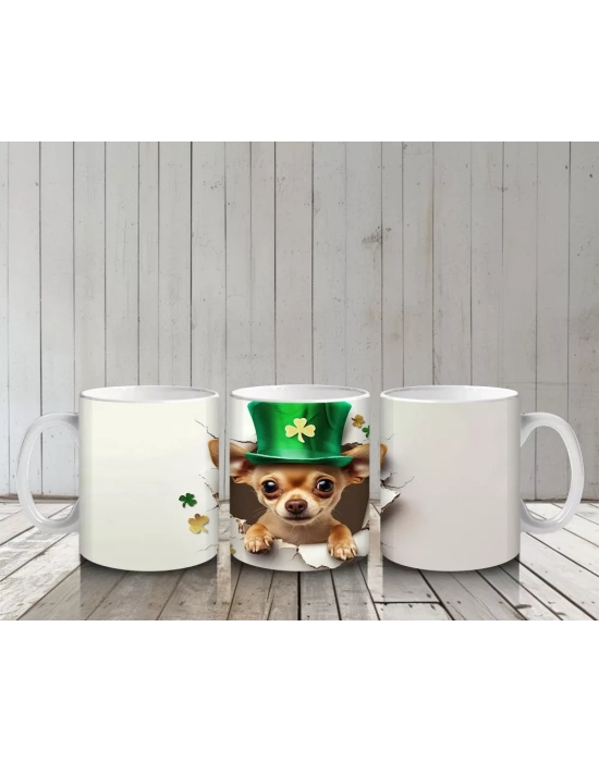 St. Patrick Şapkalı Neşeli Corgi Deseni – Baskılı Kahve Kupası