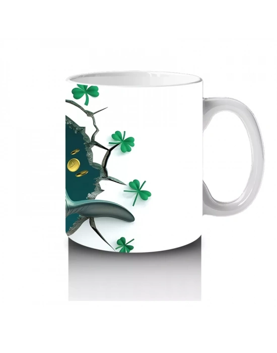 St. Patrick Şapkalı Neşeli Yunus – 3D Duvar Kırığı Temalı Kupa