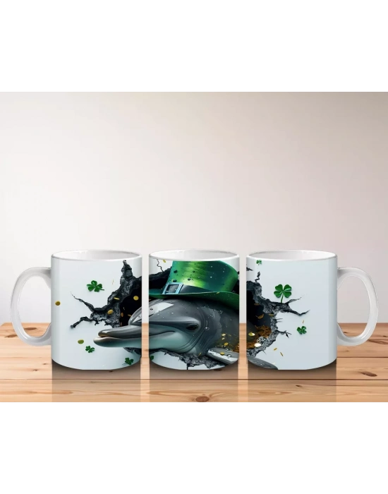 St. Patrick Şapkalı Neşeli Yunus – Baskılı Kahve Kupası