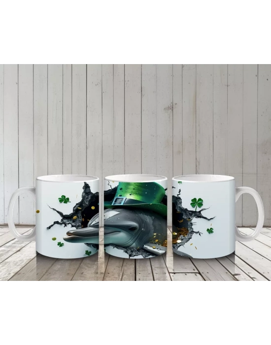 St. Patrick Şapkalı Neşeli Yunus – Baskılı Kahve Kupası