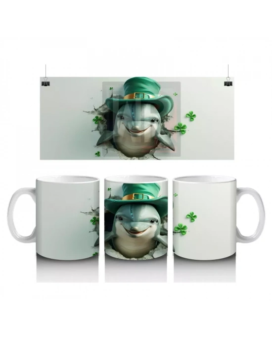 St. Patrick Şapkalı Sevimli Beyaz Köpek – Baskılı Kahve Kupası