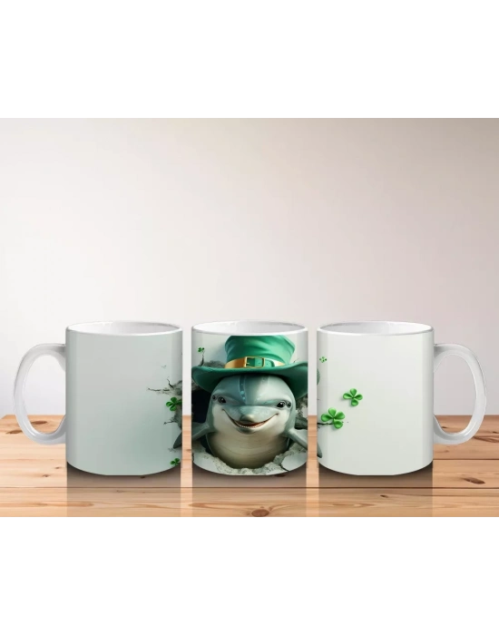 St. Patrick Şapkalı Sevimli Beyaz Köpek – Baskılı Kahve Kupası