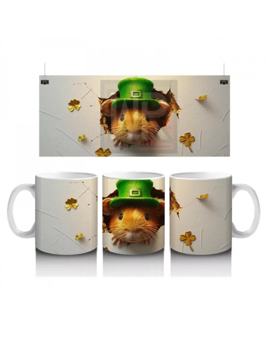 St. Patrick Şapkalı Tüylü Hamster – Baskılı Kahve Kupası