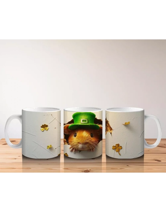 St. Patrick Şapkalı Tüylü Hamster – Baskılı Kahve Kupası