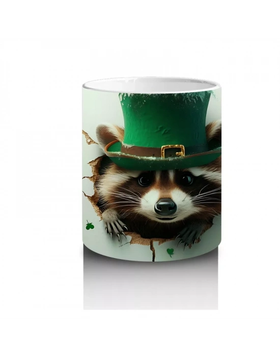 St. Patrick Şapkalı Tüylü Rakun – Baskılı Kahve Kupası