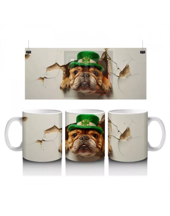 St. Patrick Şapkası Takmış Bulldog – Baskılı Kahve Kupası