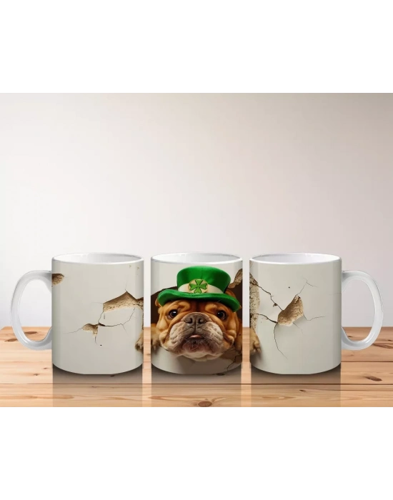 St. Patrick Şapkası Takmış Bulldog – Baskılı Kahve Kupası
