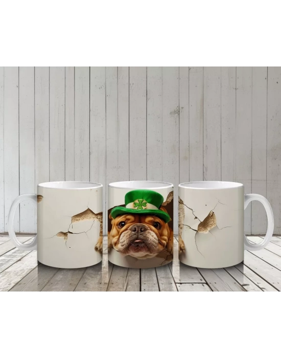 St. Patrick Şapkası Takmış Bulldog – Baskılı Kahve Kupası