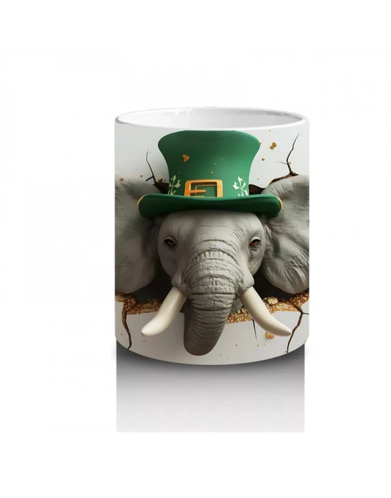 St. Patrick Şapkasıyla Fil Figürü – Baskılı Kahve Kupası