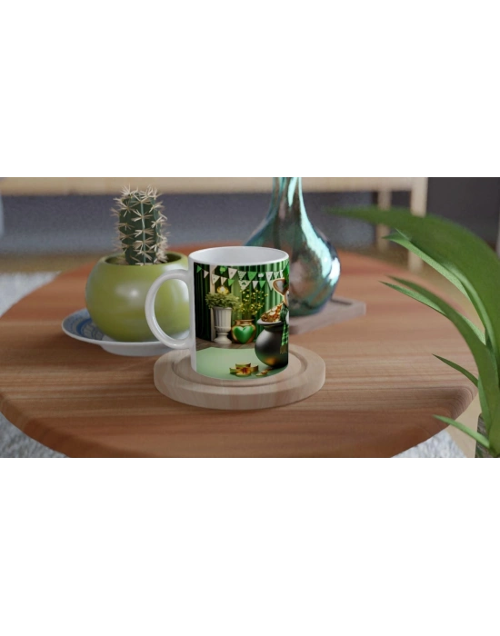 St. Patrick Şapkasıyla Gülümseyen Corgi Temalı Baskılı Kupa Bardak