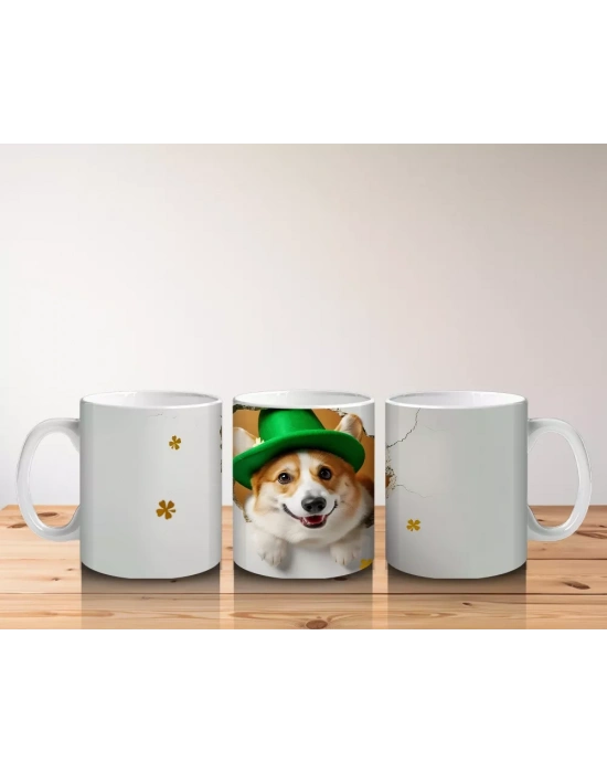 St. Patrick Şapkasıyla Sevimli Köpek Yavrusu – Baskılı Kahve Kupası