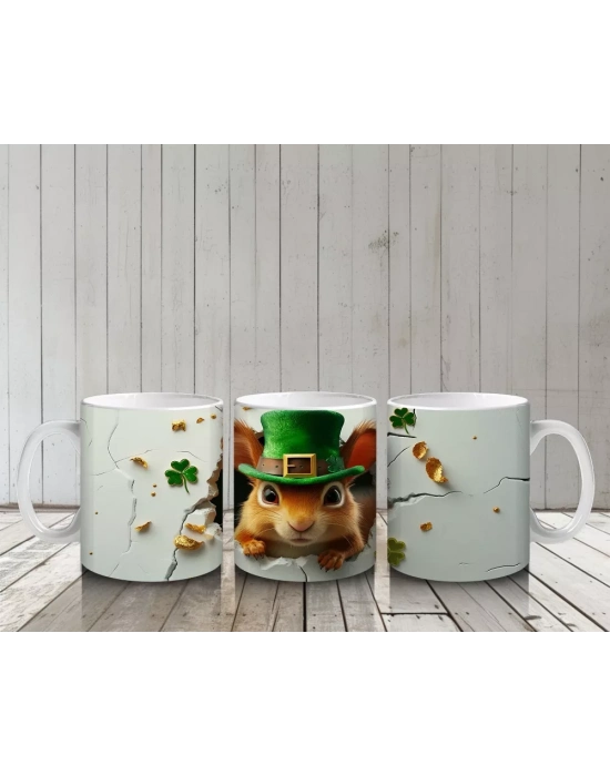 St. Patrick Temalı Sincap Maskotu – Baskılı Kahve Kupası