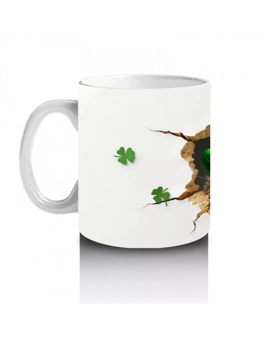 St. Patrick’s Şapkalı Sevimli Kirpi Tasarımı - Baskılı kahve kupası