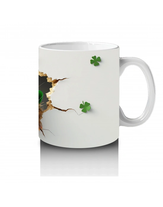 St. Patrick’s Şapkalı Sevimli Kirpi Tasarımı - Baskılı kahve kupası