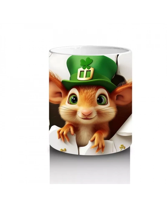 St. Patrick’s Temalı Sevimli Fare Karakteri - Baskılı kahve kupası