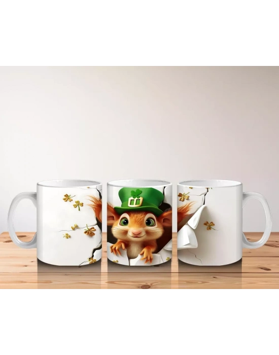 St. Patrick’s Temalı Sevimli Fare Karakteri - Baskılı kahve kupası