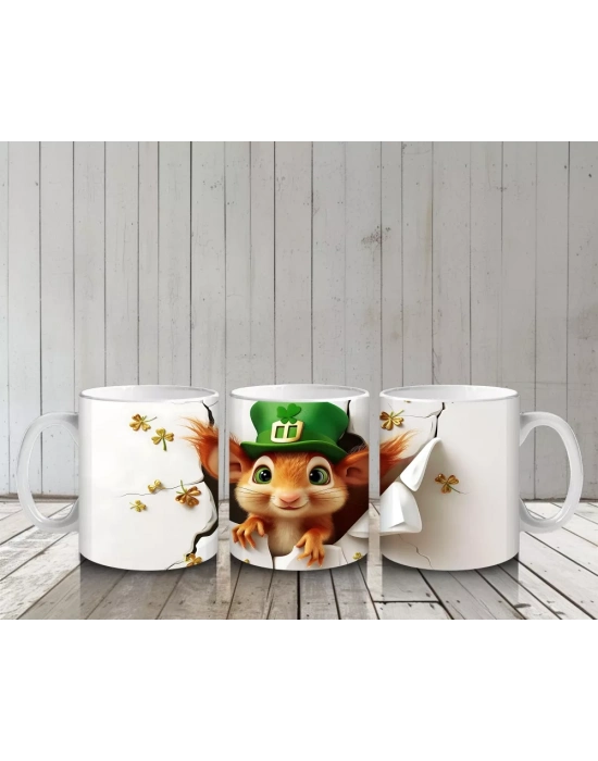 St. Patrick’s Temalı Sevimli Fare Karakteri - Baskılı kahve kupası