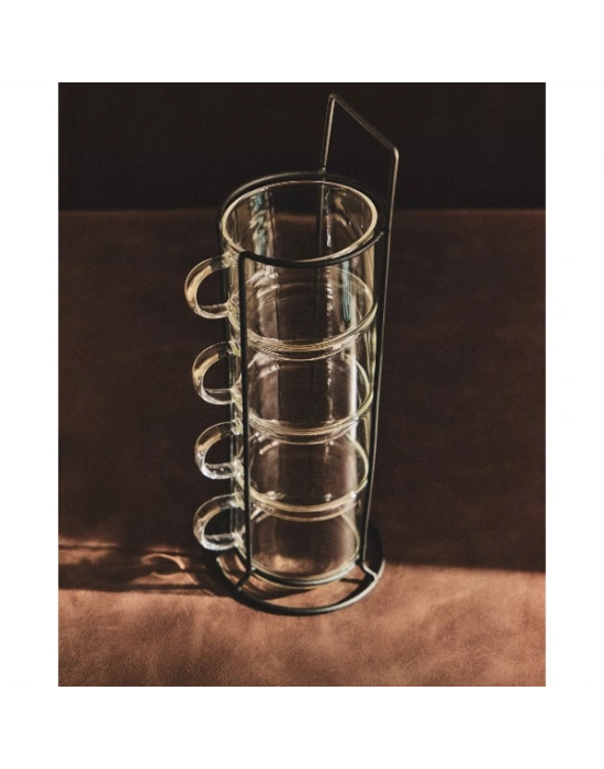 Standlı Borosilikat 4lü Fincan Seti