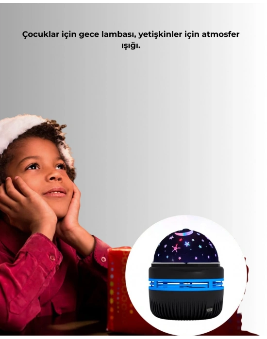 Star Master Galaxy Projektör – 360° Dönebilen Gece Lambası, Dekoratif Ambiyans Işığı